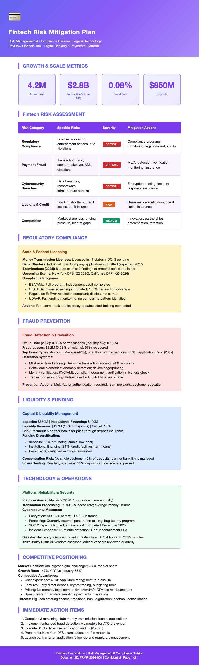 Fintech risk mitigation plan
